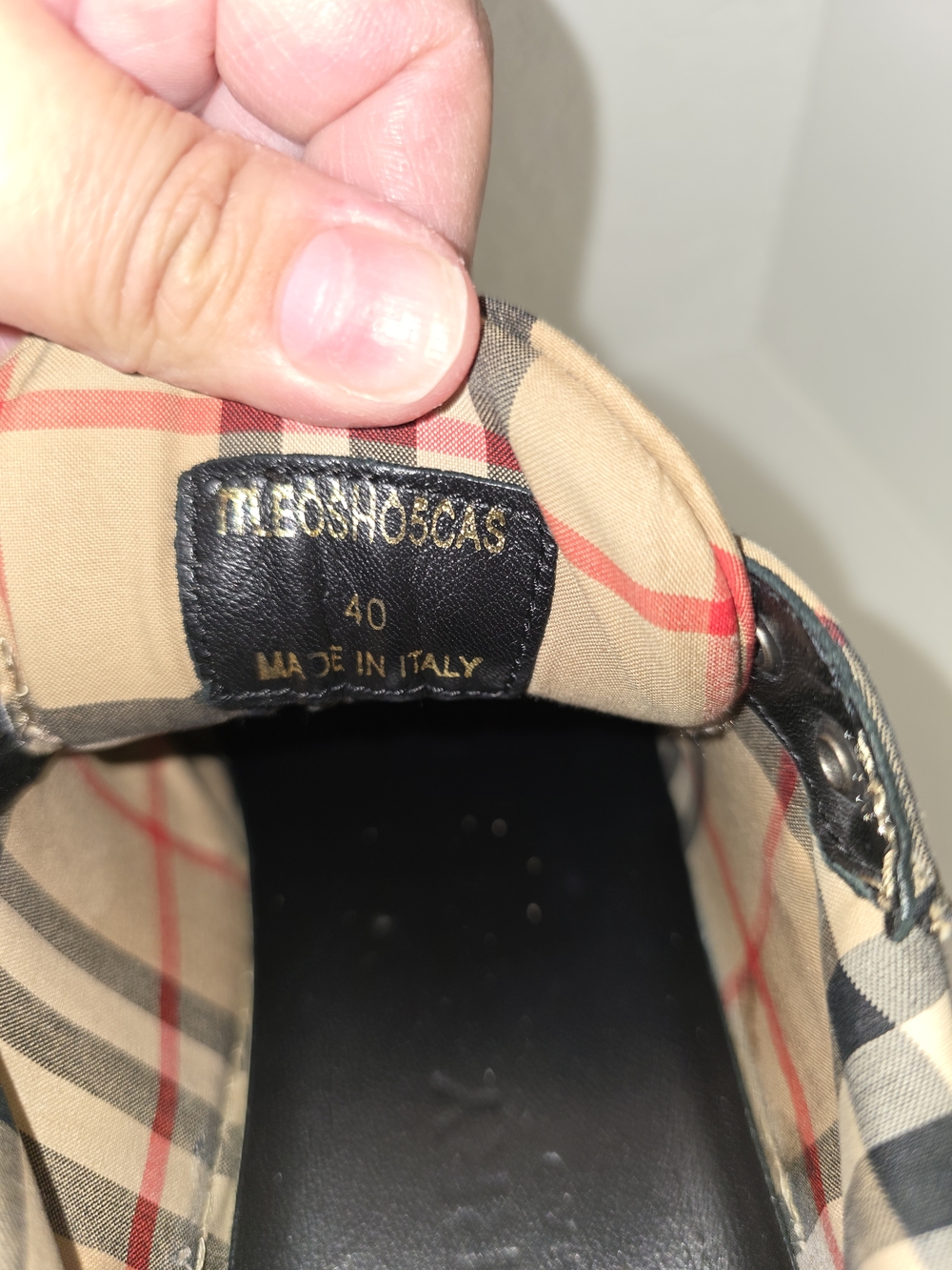 Burberry Tan Plaid Sneakers with Black Laces and Red Accent - Picture 10 of 11